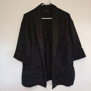 Tahari Jacket 100% Linen Open Front Womens Black Size S Bohemia Prepy Comfort